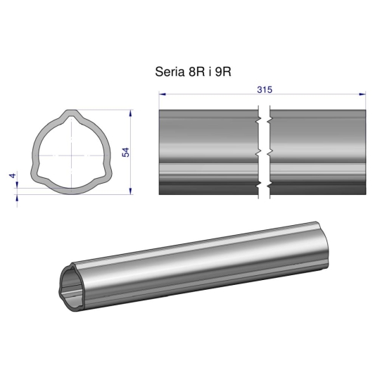 Rura wewnętrzna Seria 8R i 9R do wału 460 przegubowo-teleskopowego 54x5mm 315 mm WARYŃSKI