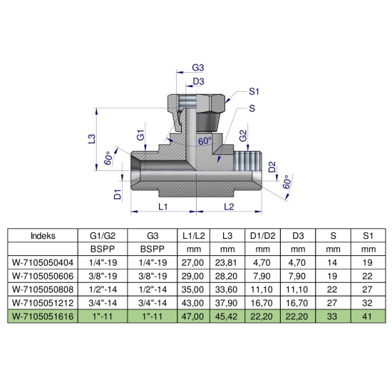 Trójnik hydrauliczny symetryczny calowy BAB 1" BSP (XEVT) Waryński