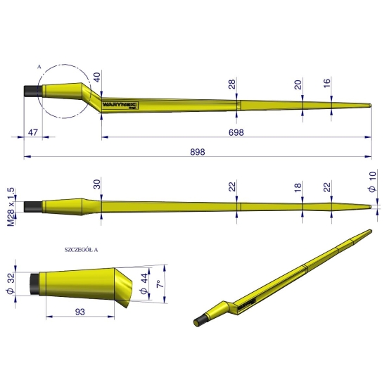 Ząb ładowacza CIĘŻKI uniwersalny Z L- 880 mm Tur na tuleję W-5791200 WARYŃSKI