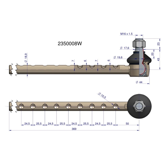 Przegub kierowniczy 369mm 2350008 WARYŃSKI