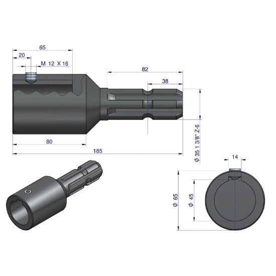 Redukcja adapter na wpust otwór wew. Q 45 mm na wałek 1 3/8 