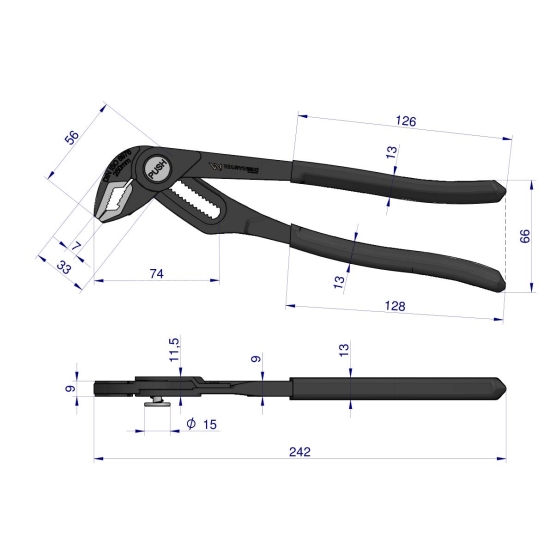 Szczypce do rur szybkonastawne 250mm. zakres szczęk 50 mm Waryński