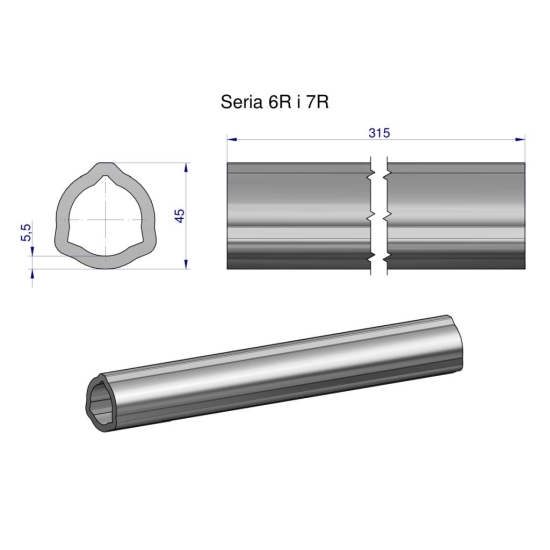 Rura wewnętrzna Seria 6R i 7R do wału 460 przegubowo-teleskopowego 45x5.5mm 315 mm WARYŃSKI