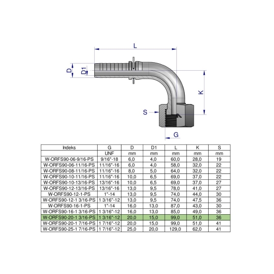 Zakucie hydrauliczne ORFS90 DN20 1 3/16-12 PREMIUM Waryński ( sprzedawane po 2 )