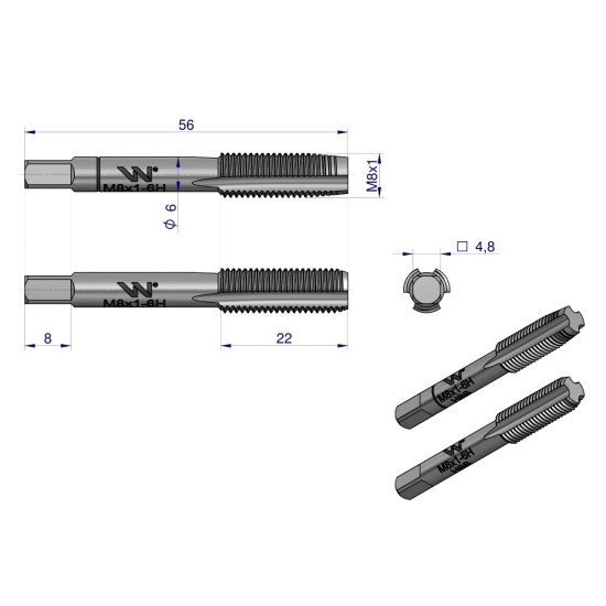 Gwintowniki komplet 2 szt do gwintu metrycznego drobnozwojowego DIN2181 M8X1 Waryński