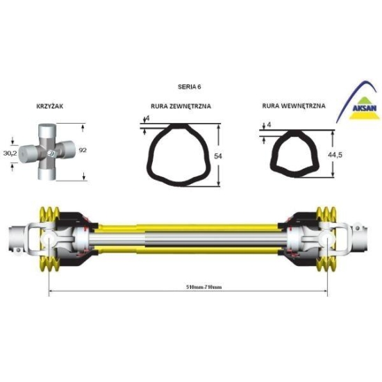Wał przegubowo-teleskopowy 510-710mm 830N CE seria 6 AKSAN