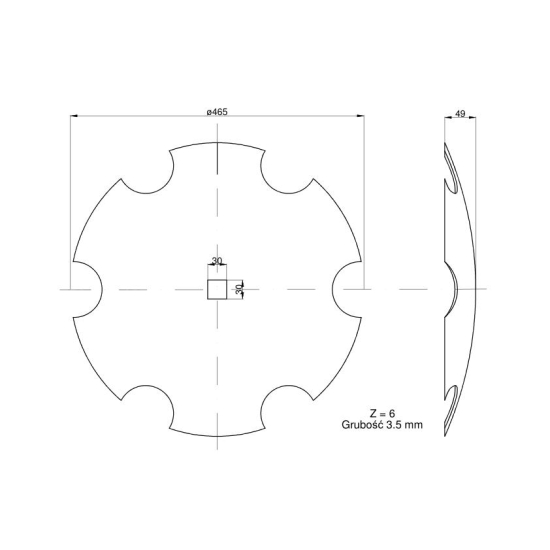 Talerz uzębiony fi 460 otwór 30x30 stal borowa Talerzówka