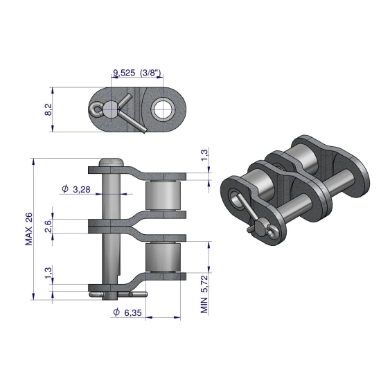 Półogniwo łańcucha P06B-2 (R2 3/8) Waryński ( sprzedawane po 10 )