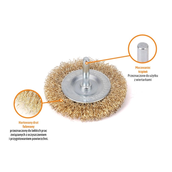 Szczotka tarczowa z trzpieniem - drut falowany FI 6/80 mm / TEGER