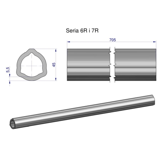 Rura wewnętrzna Seria 6R i 7R do wału 860 przegubowo-teleskopowego 45x5.5mm 705 mm WARYŃSKI