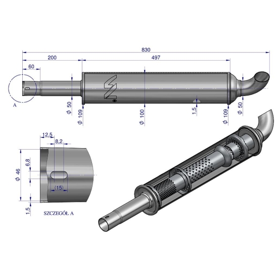 Tłumik okrągły krótki 830mm 4.1kg C-330 INOX WARYŃSKI