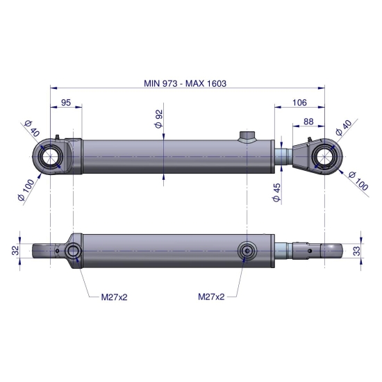 Cylinder hydrauliczny - siłownik dwustronny (7214035010 CJ2F-18-80/45/630 DGzL+U; 7214090020) cyklop wysięgnik Waryński