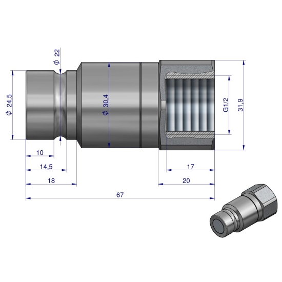 Szybkozłącze hydrauliczne suchoodcinające wtyczka G1/2