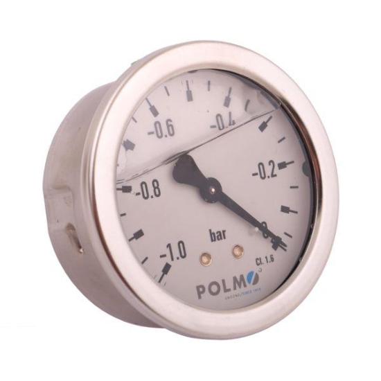 Wakuometr glicerynowy M63 (-1 do 0 bar) tylne przyłącze G1/4" POLMO