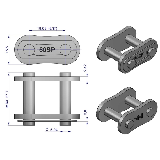 Zamek łańcucha Z60SP (R1 3/4) Waryński ( sprzedawane po 5 )