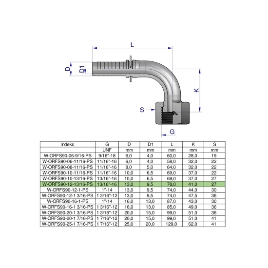 Zakucie hydrauliczne ORFS90 DN13 13/16