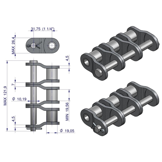 Półogniwo łańcucha P20B-3 (R3 1.1/4) Waryński ( sprzedawane po 3 )