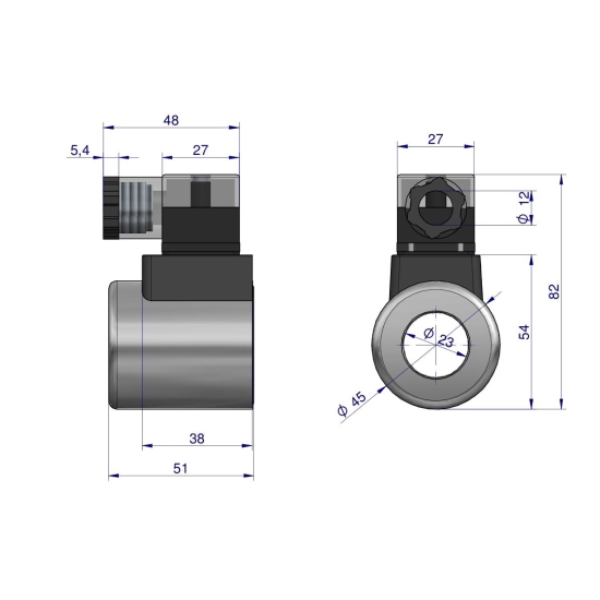 Cewka dzielnika elektrozaworu W-E38DVS6/2. W-E12DVS6/2  12V DC 30W Waryński