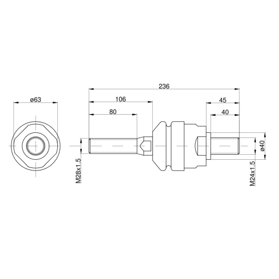 Przegub kierowniczy poziomy 235mm - M28x1,5 - M24x1,5 AL110918 John Deere TAQ