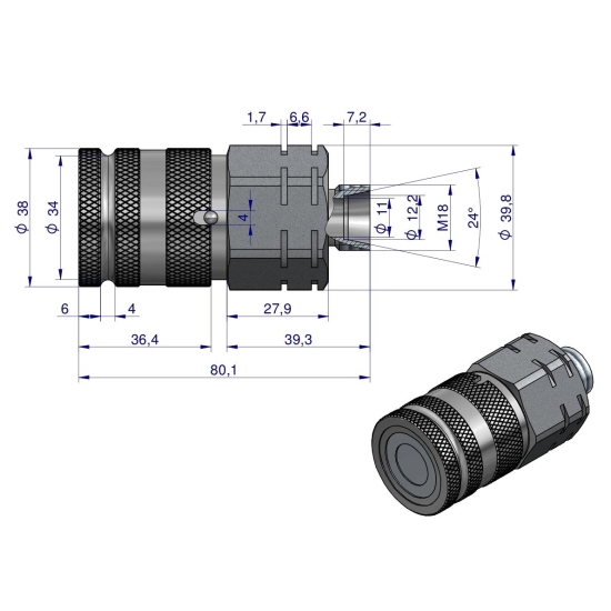 Szybkozłącze hydrauliczne suchoodcinające gniazdo M18x1.5 12L gwint zewnętrzny ISO16028 Waryński