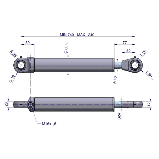 Cylinder hydrauliczny - siłownik jednostronny CJ2F50/40/500 Waryński