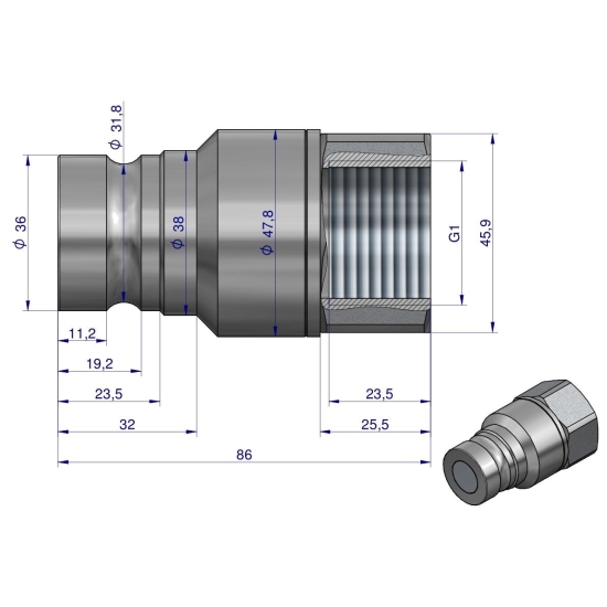 Szybkozłącze hydrauliczne suchoodcinające wtyczka G1