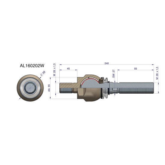 Przegub kierowniczy 240mm- M26x1,5; M28x1,5 AL160202 WARYŃSKI