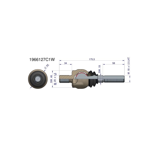Przegub kierowniczy 175,5mm- M20x1,5; M18x1,5L 1966127C1 WARYŃSKI