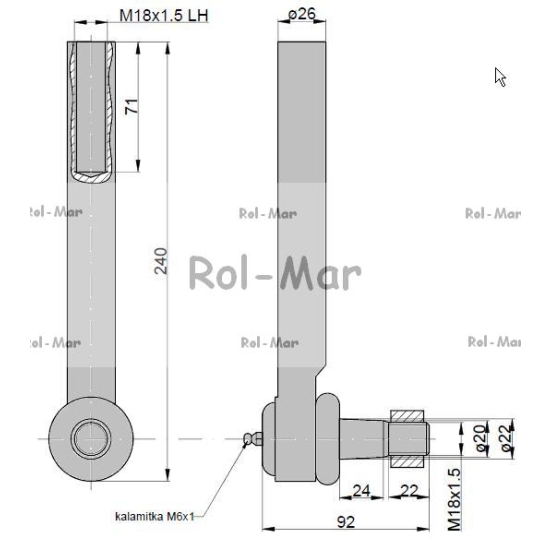 Przegub kierowniczy 220mm - M18x15 83957751 New Holland TAQ