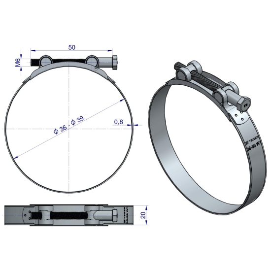 Opaska zaciskowa GBS 36-39 (obejma W1 - stal ocynkowana) szerkość 20mm TEGER ( sprzedawane po 10 )