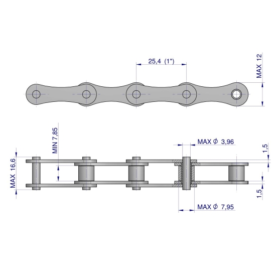 Łańcuch rolkowy L208A-34PZ zastosowanie Claas 600981. 600981.0. 0006009810 Waryński