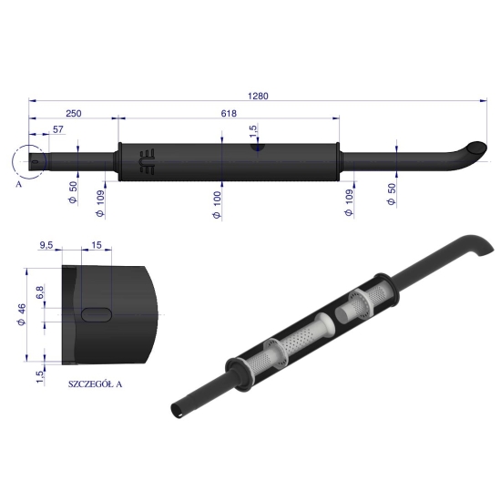 Tłumik okrągły długi 5.4kg 1280mm C-360 ORYGINAŁ URSUS