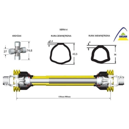 Wał przegubowo-teleskopowy 610-900mm 460Nm 50230 CE seria 4 AKSAN