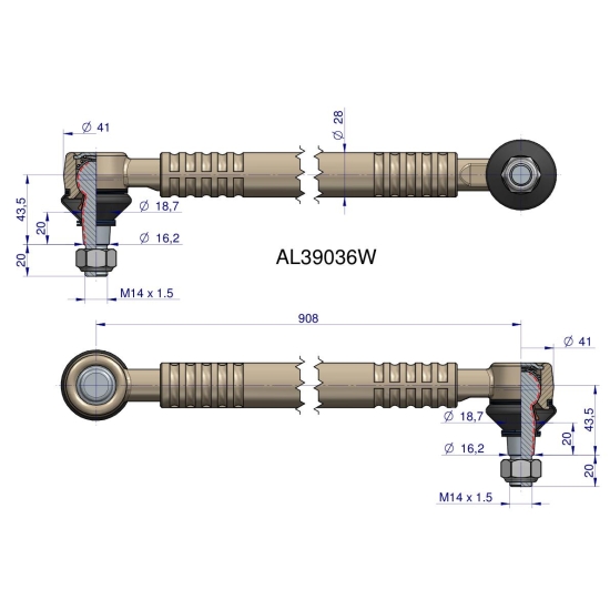 Drążek kierowniczy 908mm AL39036 WARYŃSKI