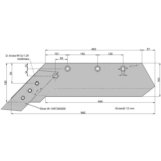 Lemiesz z dłutem lewy zastosowanie VIS/016 35-50cm XXL Unia Pług stal borowa WARYŃSKI