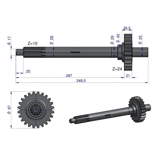 Wałek sprzęgłowy I-stopień gruby frez Z-24/10 964925M3 MF3 ORYGINAŁ URSUS