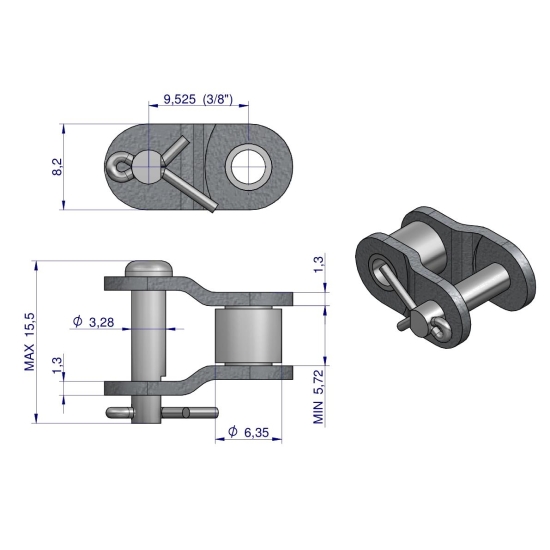 Półogniwo łańcucha P06B-1 (R1 3/8) Waryński ( sprzedawane po 10 )