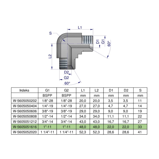 Kolanko hydrauliczne calowe BB 1" BSP (XW) Waryński