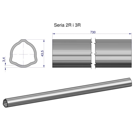 Rura zewnętrzna Seria 2R i 3R do wału 860 przegubowo-teleskopowego 43.5x3.4 mm 735 mm WARYŃSKI