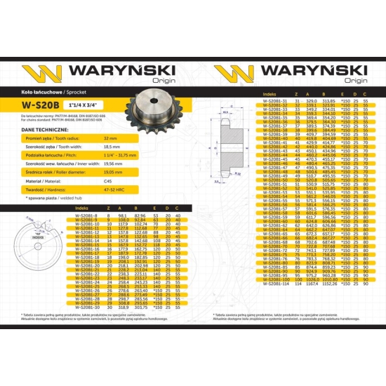 Koło zębate hartowane z kołnierzem 20B-1 (R1 1.1/4) Z-10 Waryński