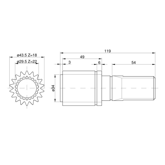 Wałek przedniej zwolnicy 22Z\18Z 81683C1 Case