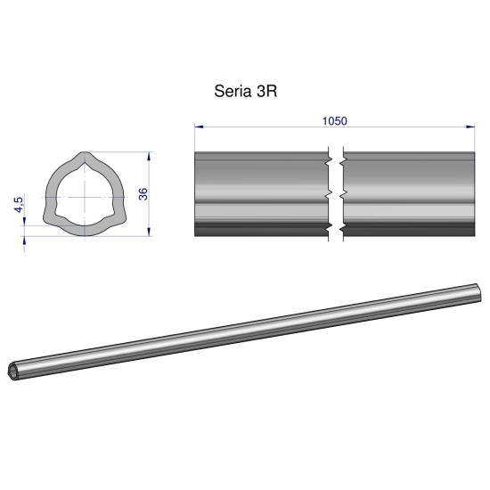 Rura wewnętrzna Seria 3R do wału 1210 przegubowo-teleskopowego 36x4.5 mm 1055 mm WARYŃSKI