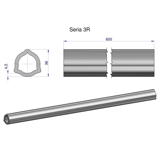 Rura wewnętrzna Seria 3R do wału 760 przegubowo-teleskopowego 36x4.5 mm 605 mm WARYŃSKI