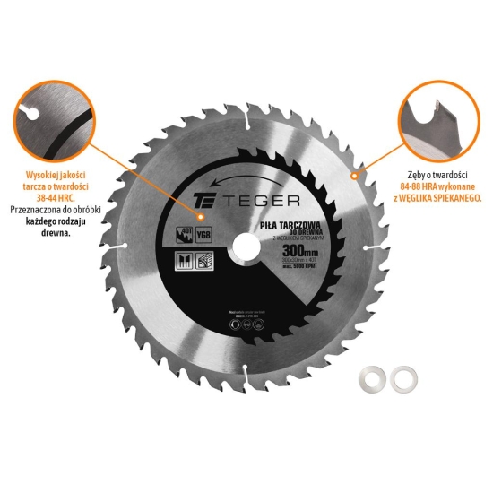 Piła tarczowa do drewna z węglikiem spiekanym 300x30x40T / TEGER