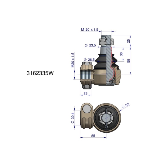 Przegub kierowniczy M20x1.5 3162335 WARYŃSKI