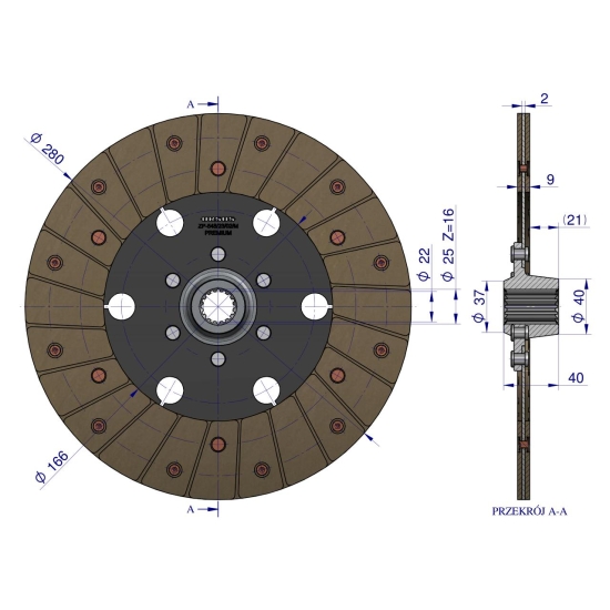 Tarcza sprzęgła 1-stopnia F-280 Z-16. 49011175 Zetor PREMIUM ORYGINAŁ URSUS