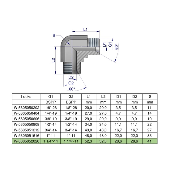 Kolanko hydrauliczne calowe BB 1 1/4" BSP (XW) Waryński