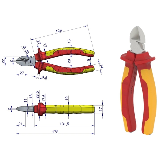 Szczypce izolowane, boczne,  160 mm. VDE. Waryński
