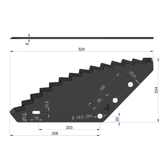 Nóż paszowozu uniwersalny otwór 19.5 mm Standard ROYAL FARM