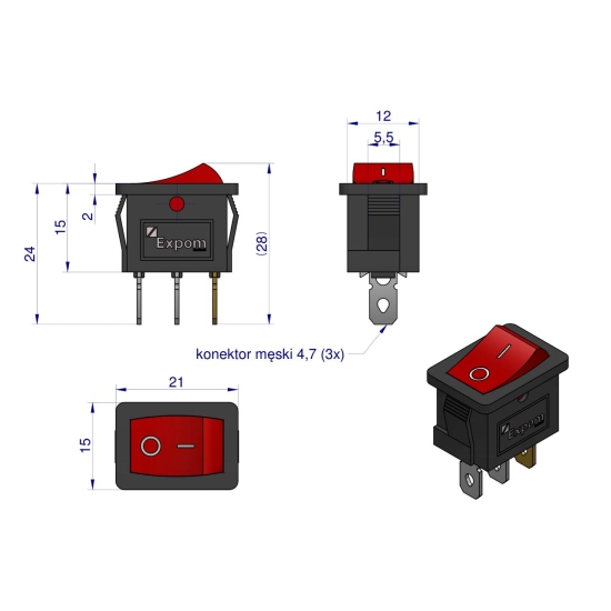Przełącznik uniwersalny prostokątny  typu włącz/wyłącz Expom Kwidzyn eu